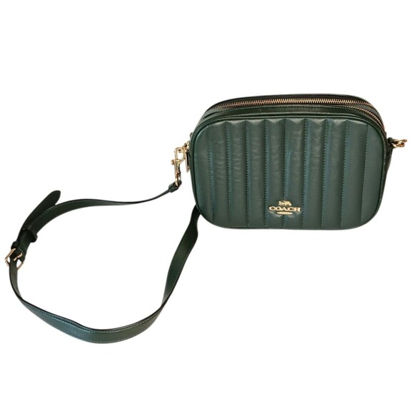 Coach Handbags - Coach Jes C1569 Green Puffy Linear Quilted Leather Crossbody Purse Camera Bag